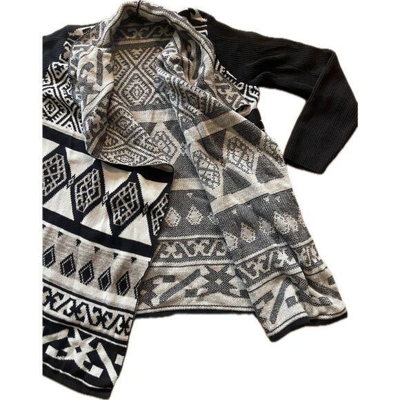 Lucky Brand Open Cardigan Native American Print Black & White Women’s Plus Size - Picture 2 of 4